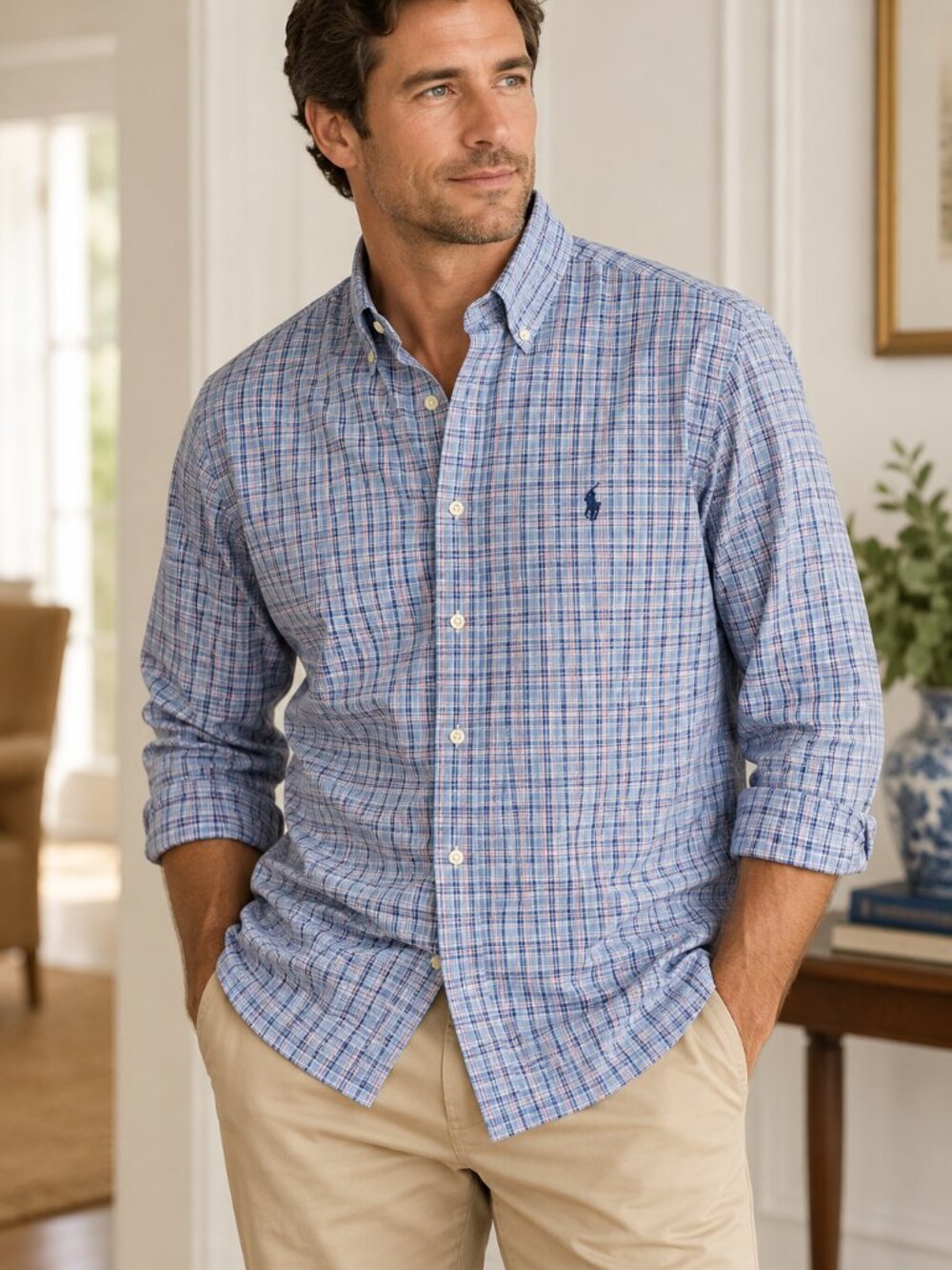 Ralph Lauren Classic Fit Plaid Button-Down Shirt — XXL Tall